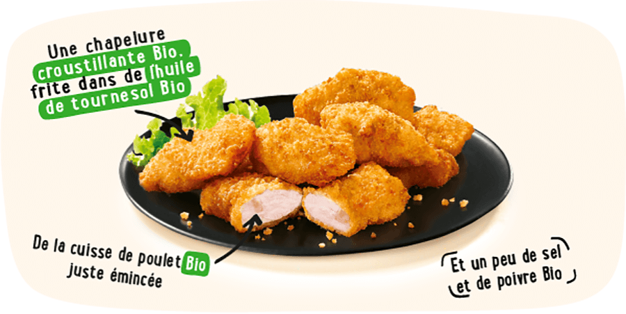 Composition émincés de poulet panés bio Nature de France