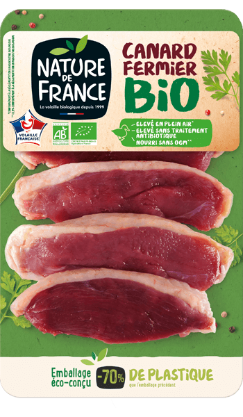 Emballage lamelles de filet de canard bio Nature de France