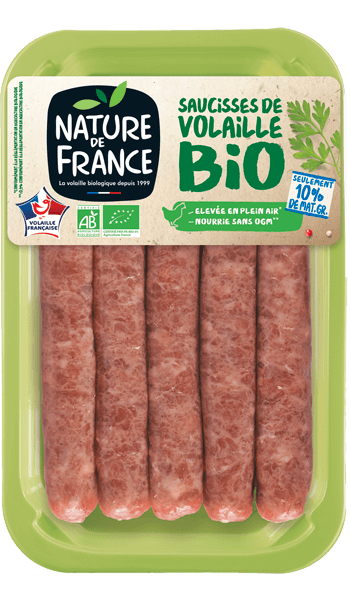 Emballage saucisses de volaille nature bio Nature de France