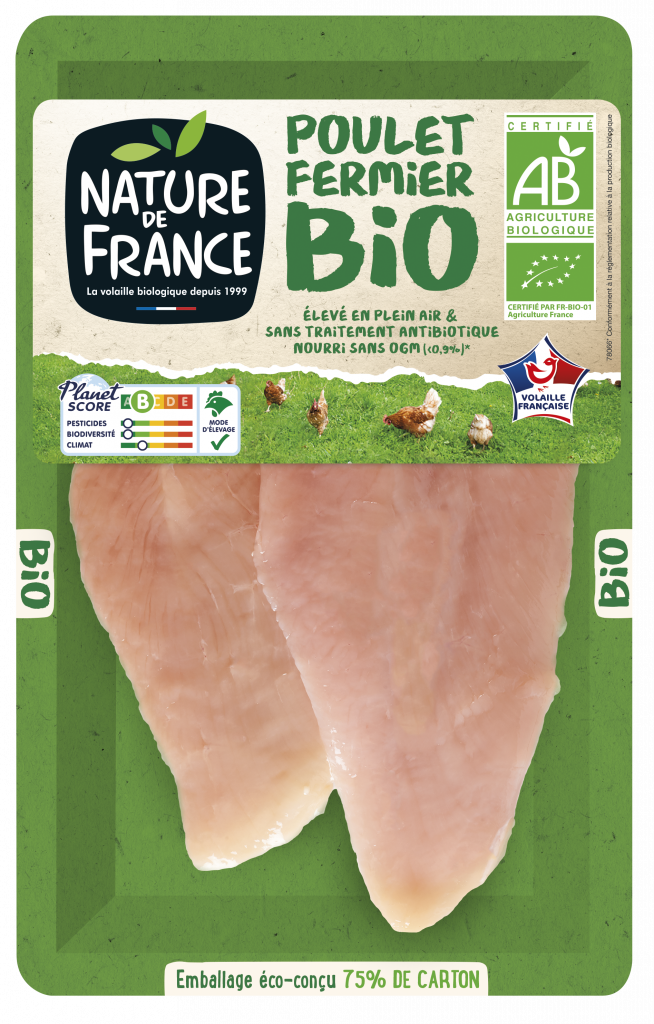 Les poulets de Nature de France carburent au 100% bio