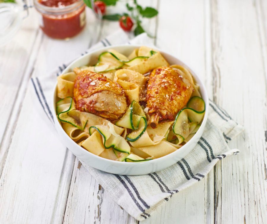 Recette pilons de poulet bio avec tagliatelles