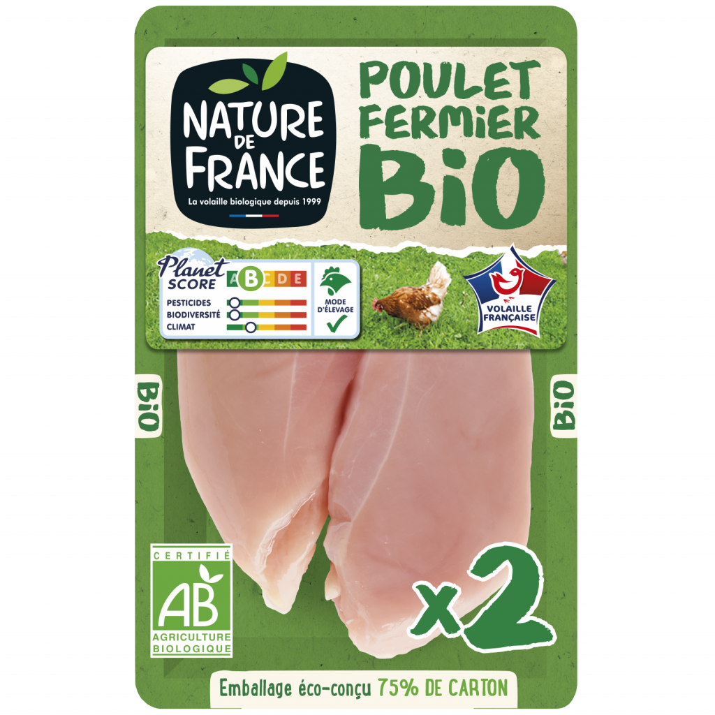 Filets de poulet bio - Volaile élevée en plein air - Nature de France